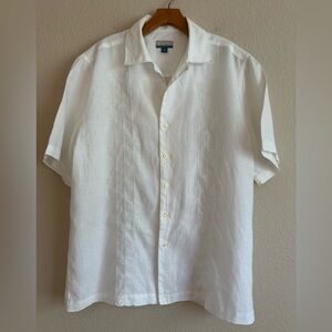 Breakwater 100% Linen Button Up Shirt Short Slv Crisp White Men’s M Resort Beach